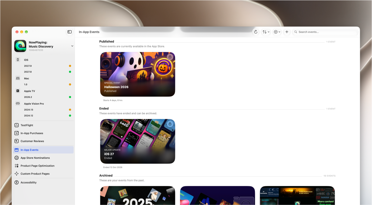 Managing In-App Events in Helm, including adding the event to your calendar